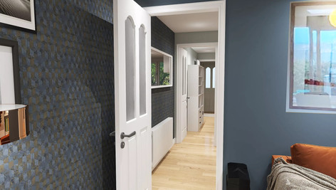 Small hallway has same decor for cohesive look