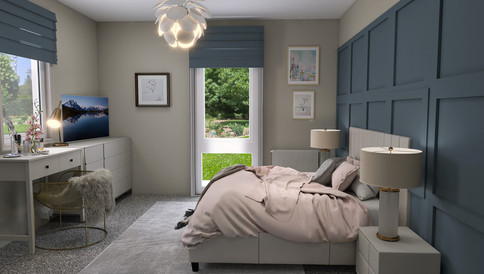 Master bedroom with panelled bed head wall