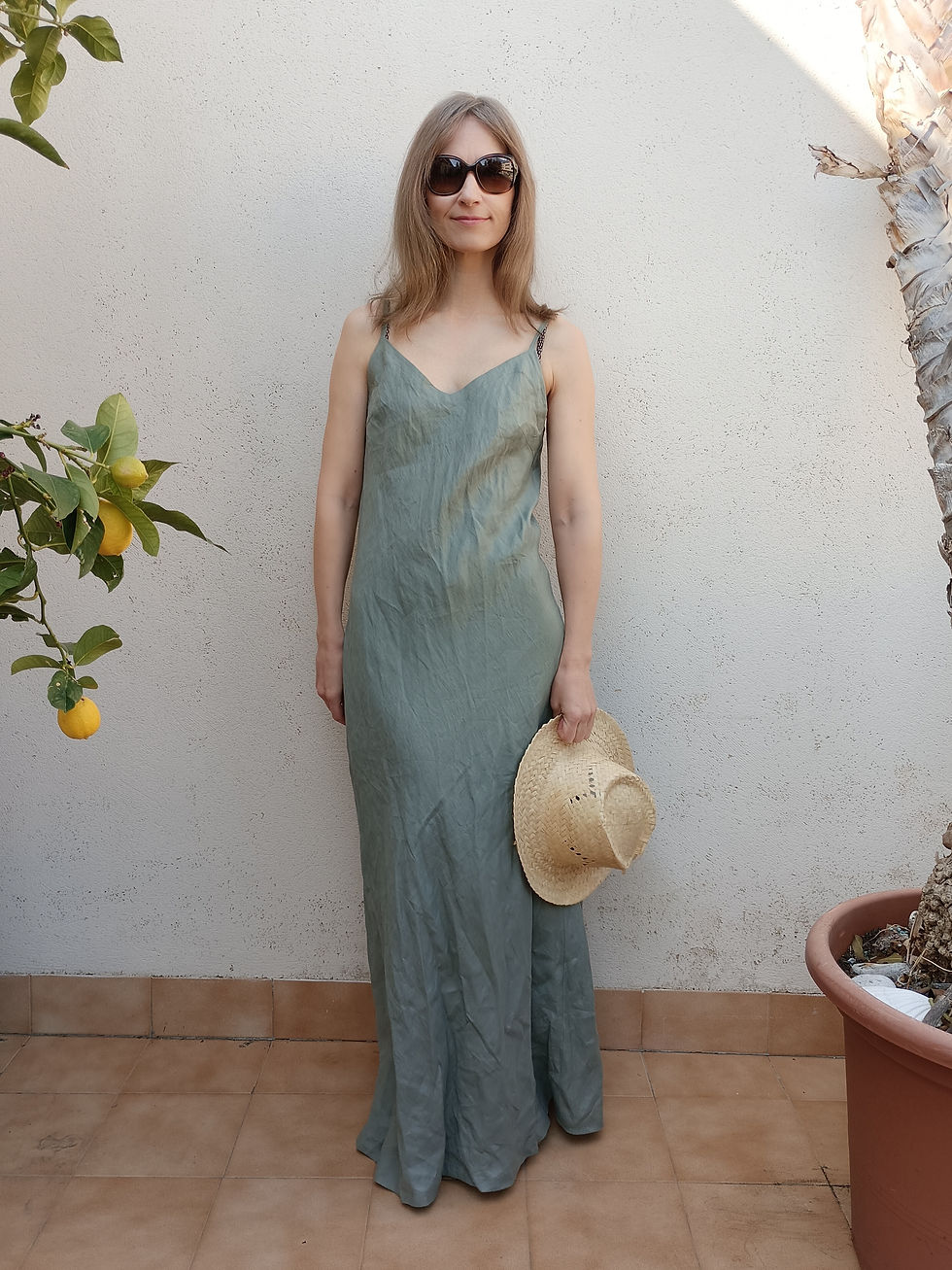 Dusty green / HEART FERN / bias maxi slip-dress / medium weight linen / handmade by Kadrika