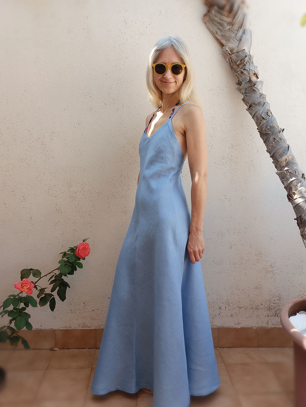 Thumbnail: Lupine blue / MONSTROSE / bias cut, open back, maxi dress / medium weight linen / handmade by Kadrika