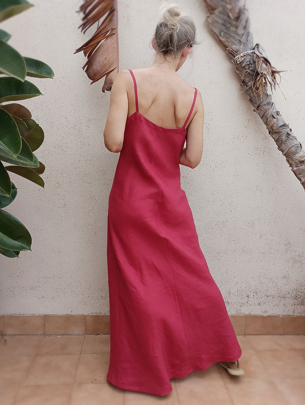 Thumbnail: Deep red / HEART FERN / bias maxi slip-dress / medium weight linen / handmade by Kadrika
