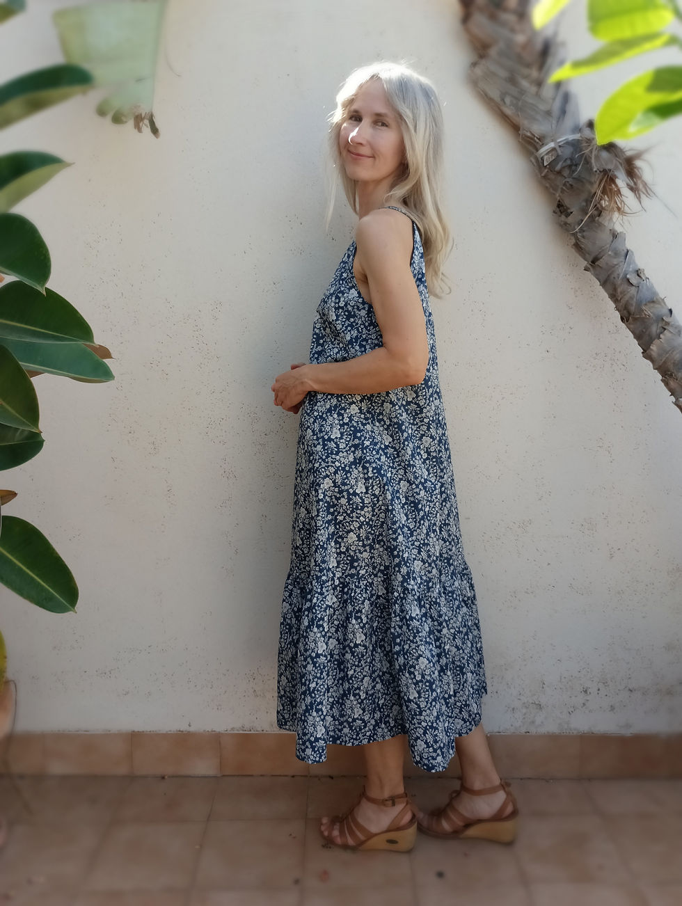 Thumbnail: Navy / SNAPDRAGON / sleeveless tiered dress / floral lawn cotton / handmade by Kadrika