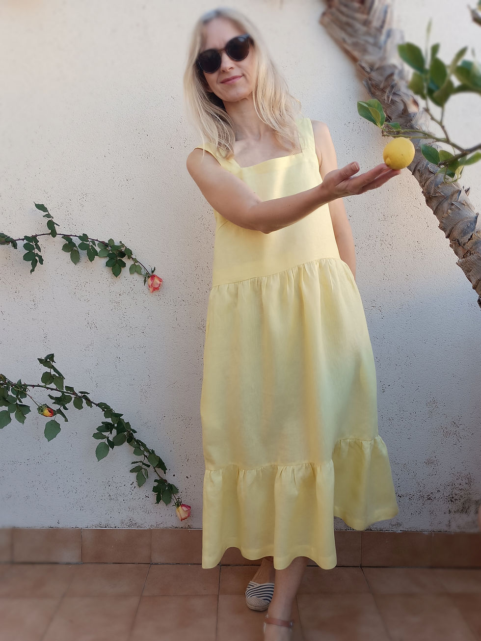 Thumbnail: Yellow / MINI ASTER / tiered strap-dress with pockets / medium weight linen / handmade by Kadrika