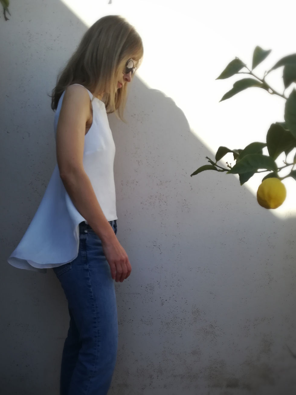 Thumbnail: Moonlight jade / PERIWINKLE / sleeveless open back top with belt / lightweight ramie and linen / handmade by Kadrika