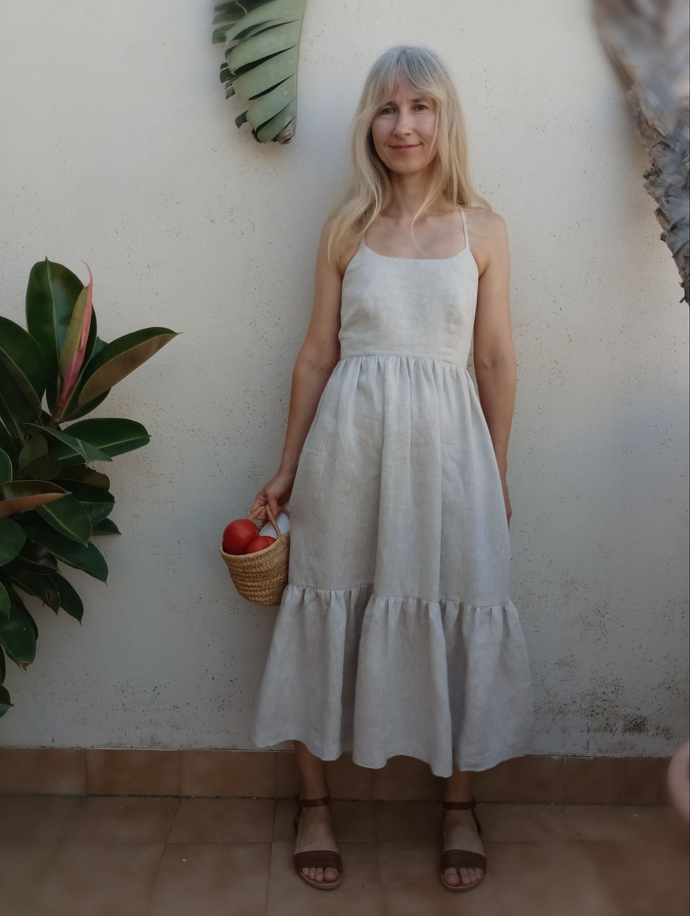 Thumbnail: Natural linen / CAMELIA / open back tiered strap dress / medium weight linen / handmade by Kadrika