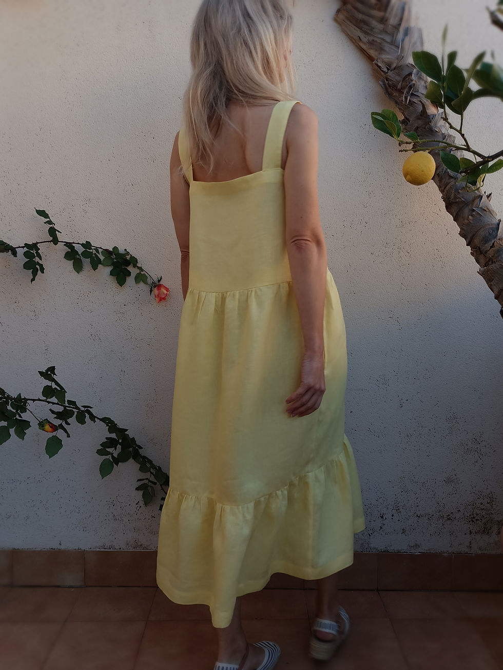 Thumbnail: Yellow / MINI ASTER / tiered strap-dress with pockets / medium weight linen / handmade by Kadrika