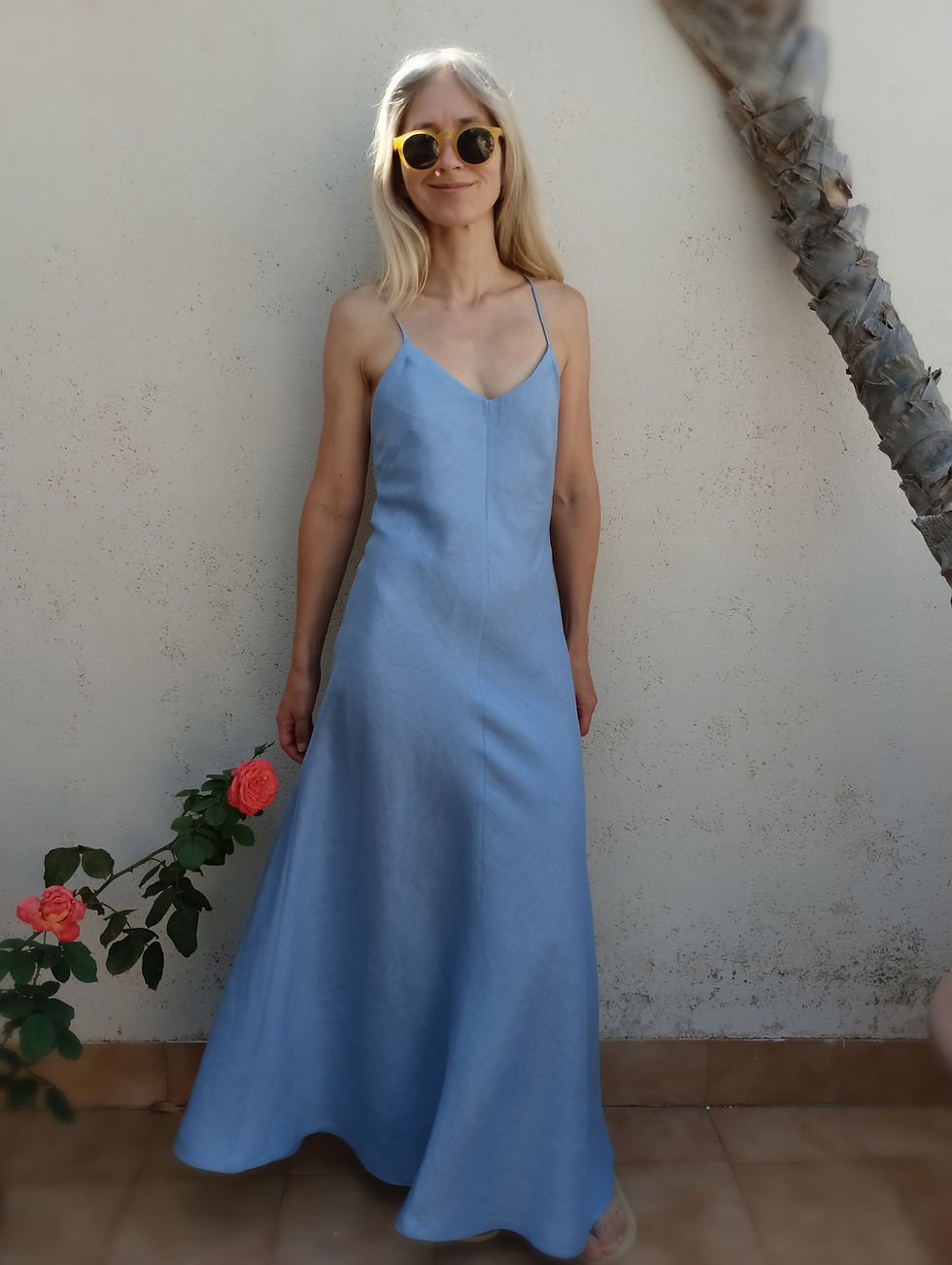 Thumbnail: Lupine blue / MONSTROSE / bias cut, open back, maxi dress / medium weight linen / handmade by Kadrika