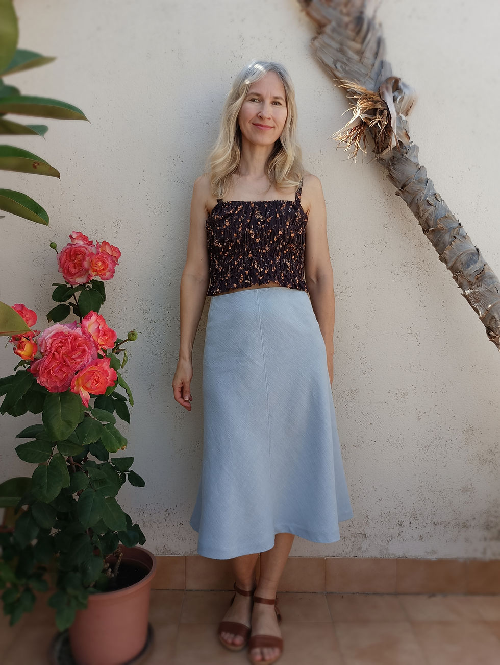 Thumbnail: Skylight / CALLA LILY / bias-cut midi skirt / ramie tweed / handmade by Kadrika