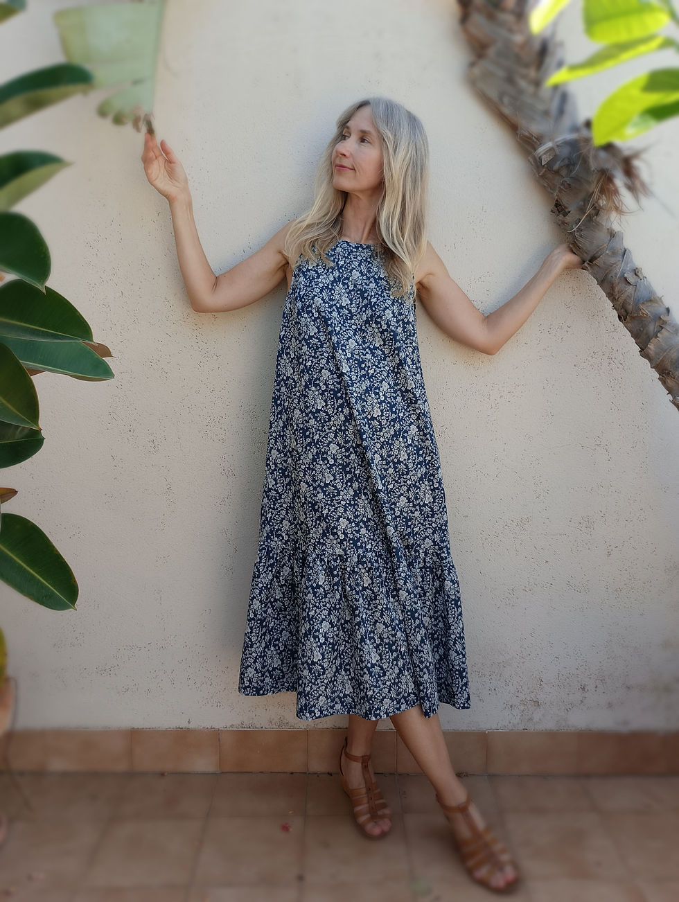 Thumbnail: Navy / SNAPDRAGON / sleeveless tiered dress / floral lawn cotton / handmade by Kadrika
