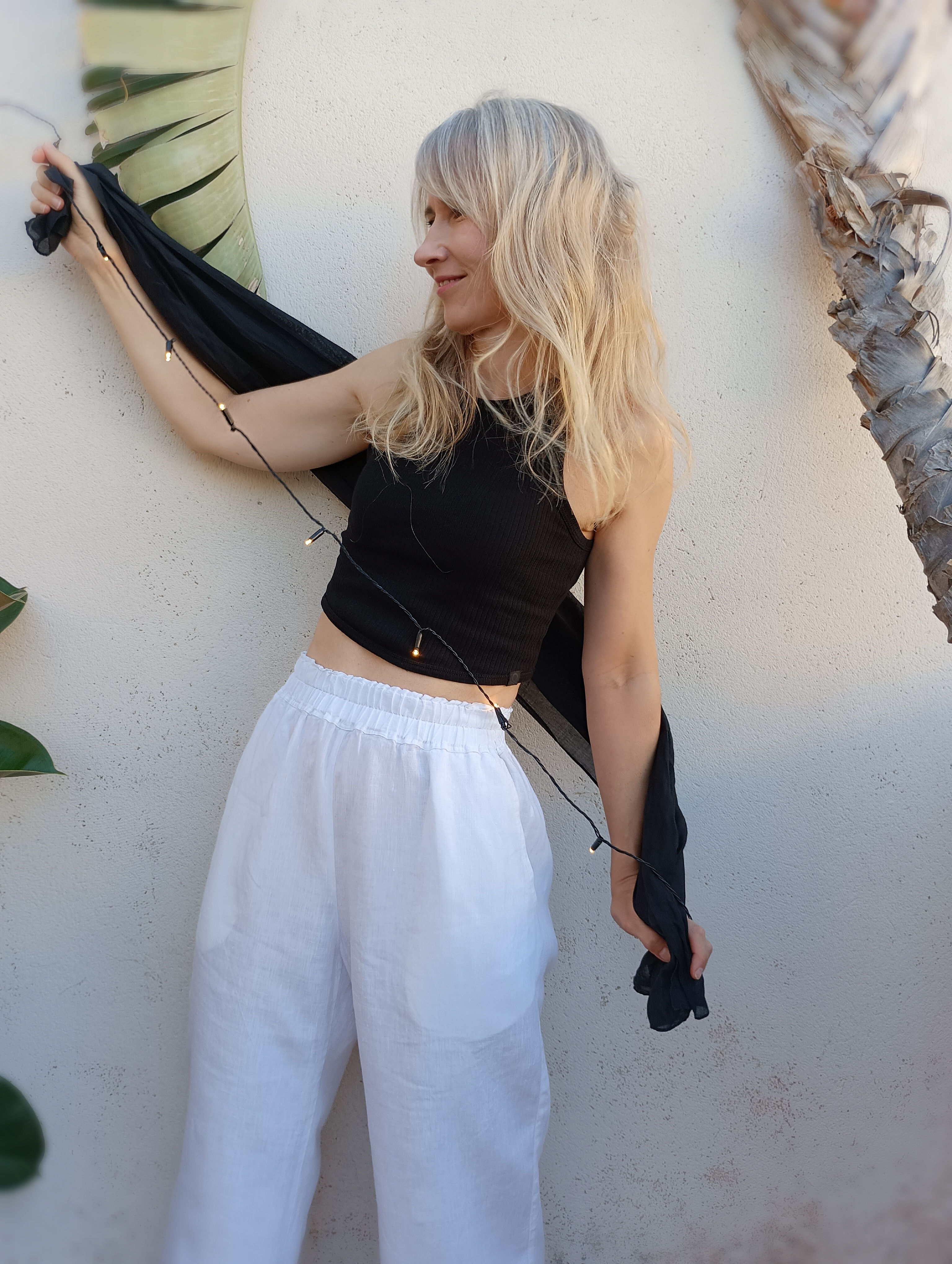 Black ROSE scarf, lightweight ramie, handmade by Kadrika.