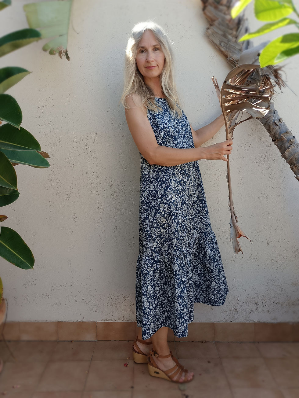 Thumbnail: Navy / SNAPDRAGON / sleeveless tiered dress / floral lawn cotton / handmade by Kadrika