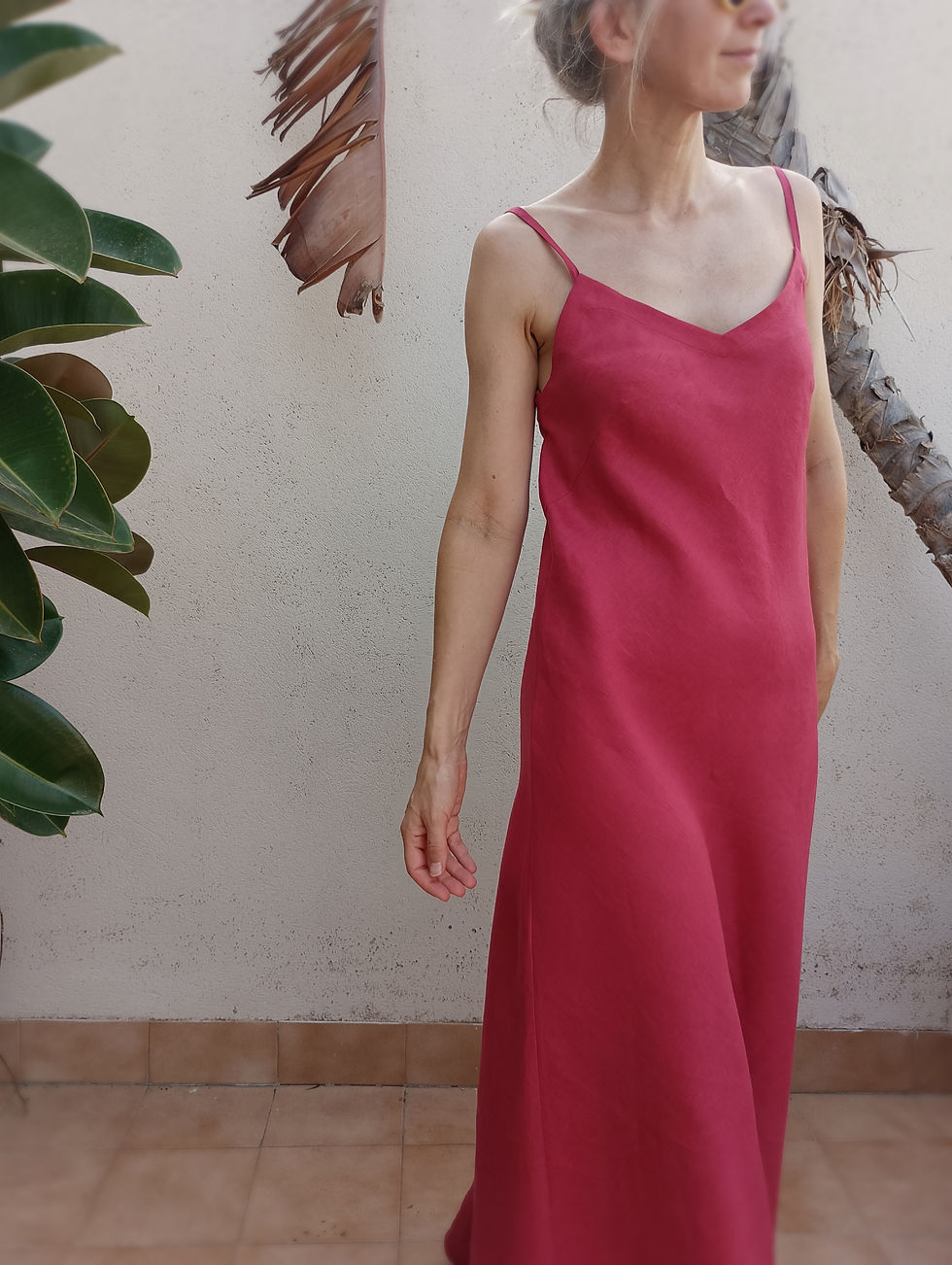 Thumbnail: Deep red / HEART FERN / bias maxi slip-dress / medium weight linen / handmade by Kadrika