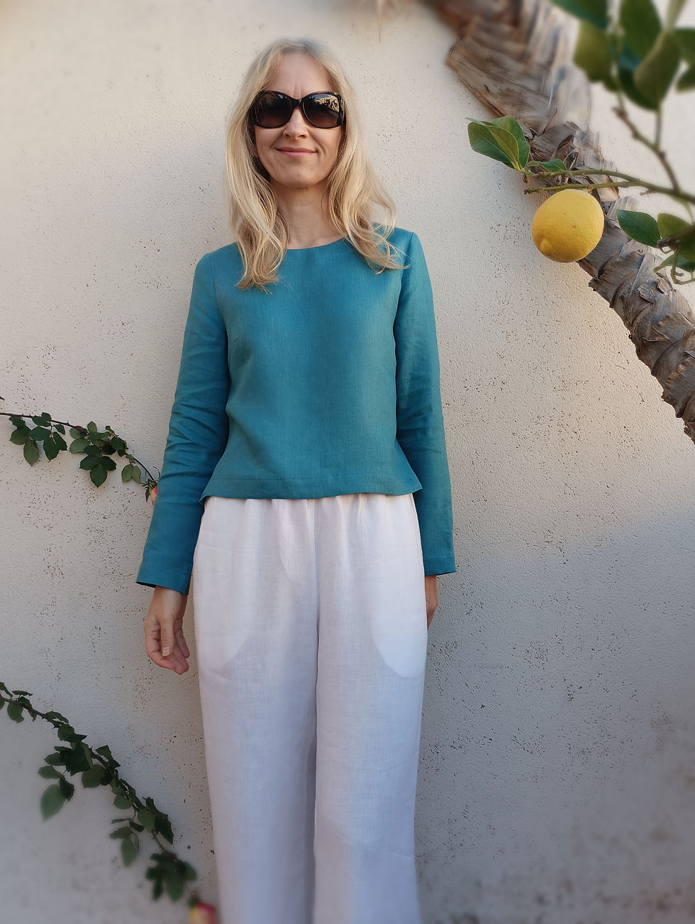 Thumbnail: Teal blue / VERONICA / long-sleeve top / medium weight linen / handmade by Kadrika