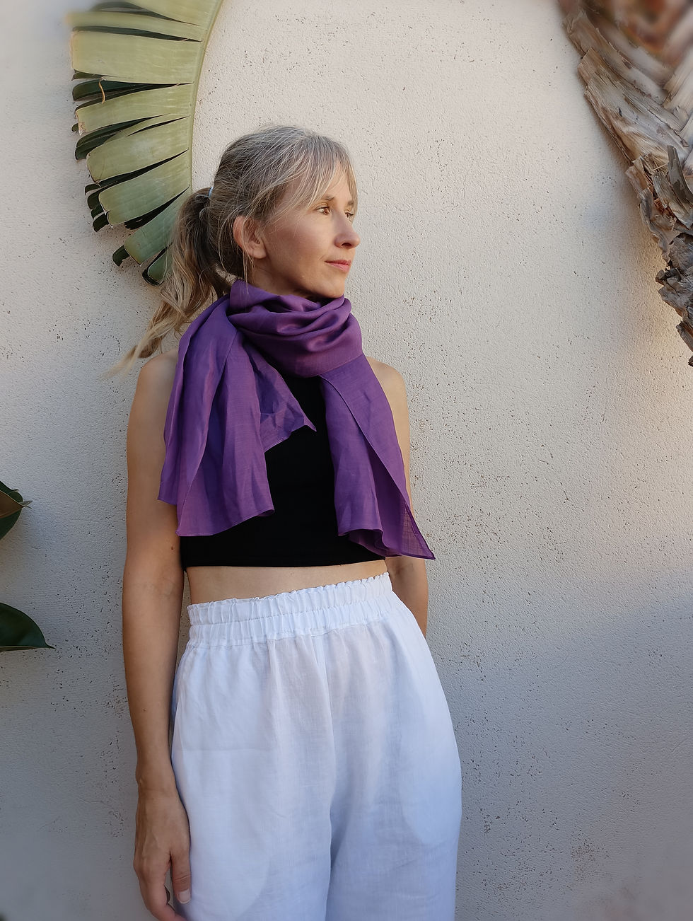 Purple ROSE scarf, lightweight ramie, handmade by Kadrika.