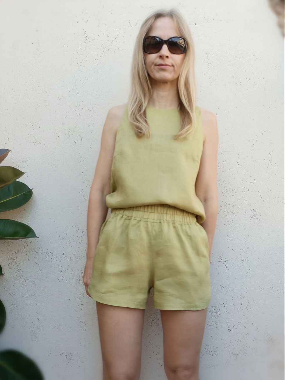 Thumbnail: Spring green / CROCUS / boardshorts with side pockets  / lightweight linen / handmade by Kadrika
