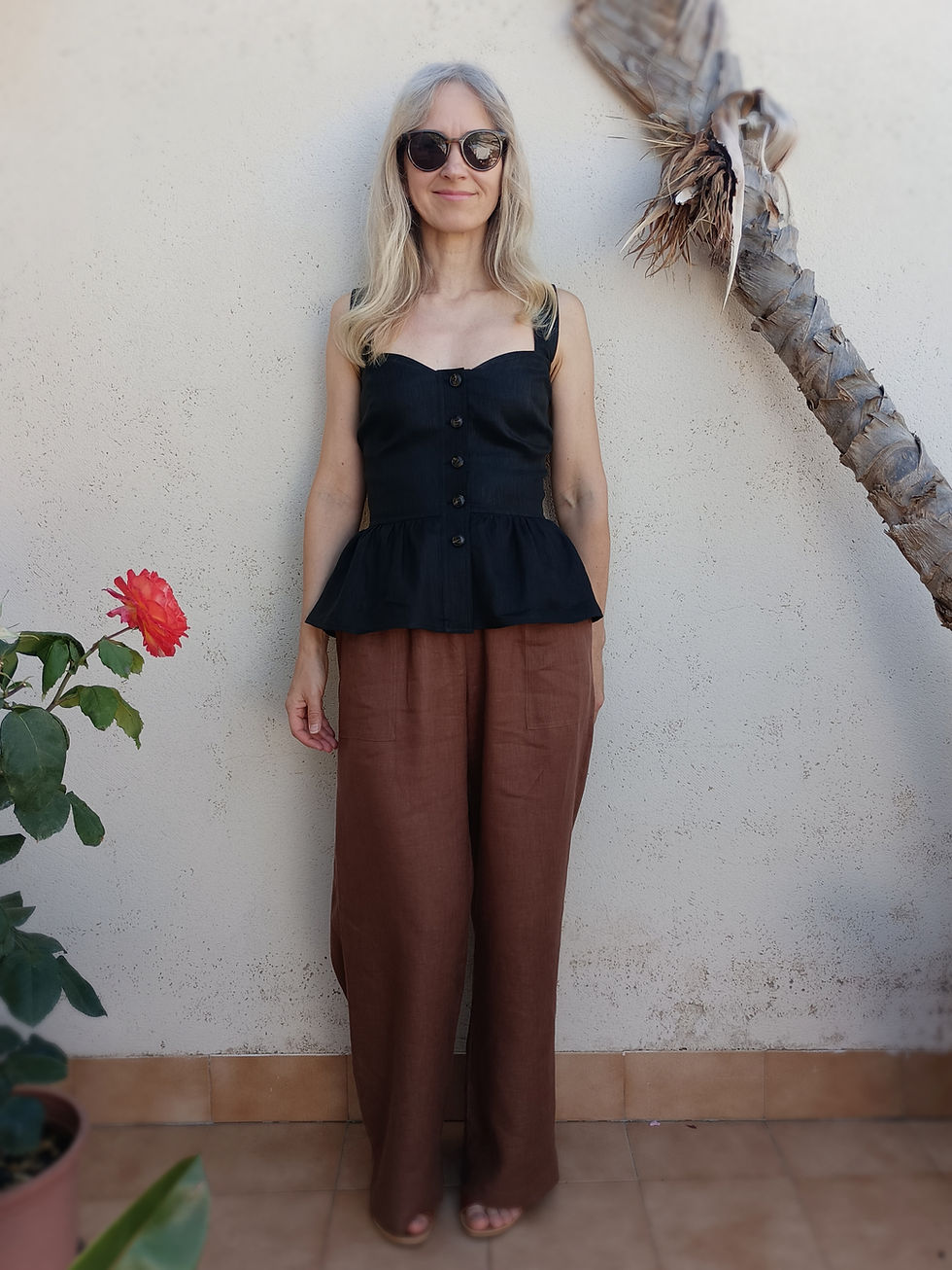 Thumbnail: Black / CHAMOMILE / button-front peplum top / lightweight linen / handmade by Kadrika