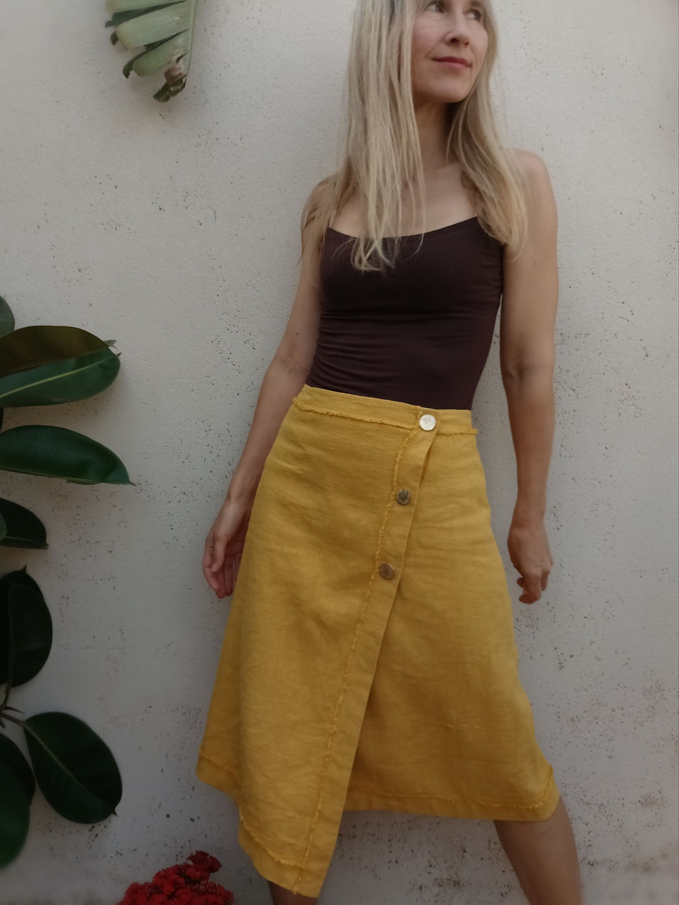 Thumbnail: Yellow / HELENIUM AUTUMNALE / wrap-skirt / ramie tweed / handmade by Kadrika
