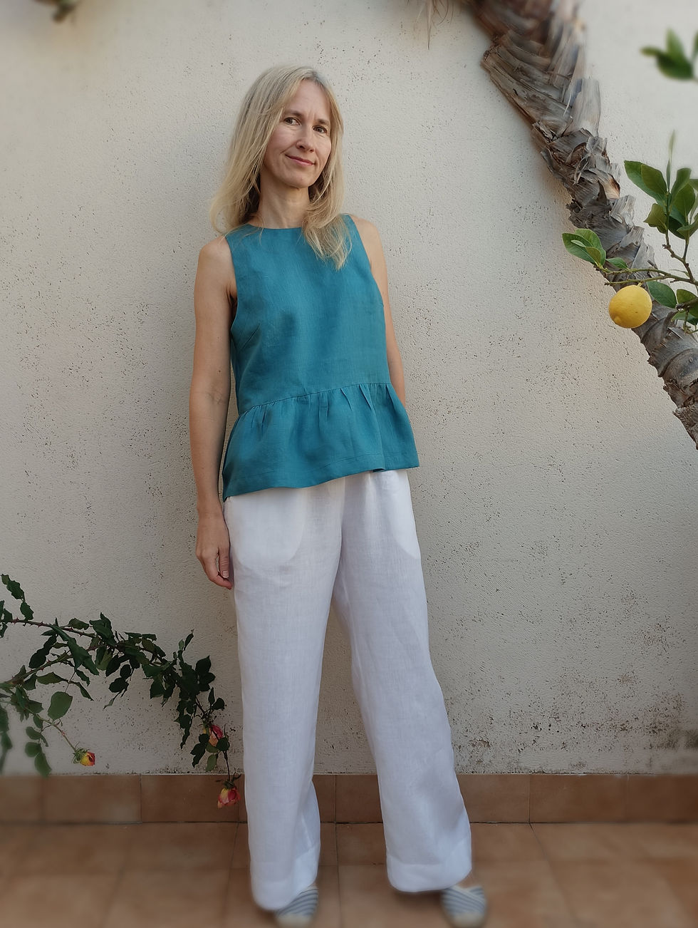 Thumbnail: Teal blue / SALVIA / sleeveless peplum top  / medium weight linen / handmade by Kadrika