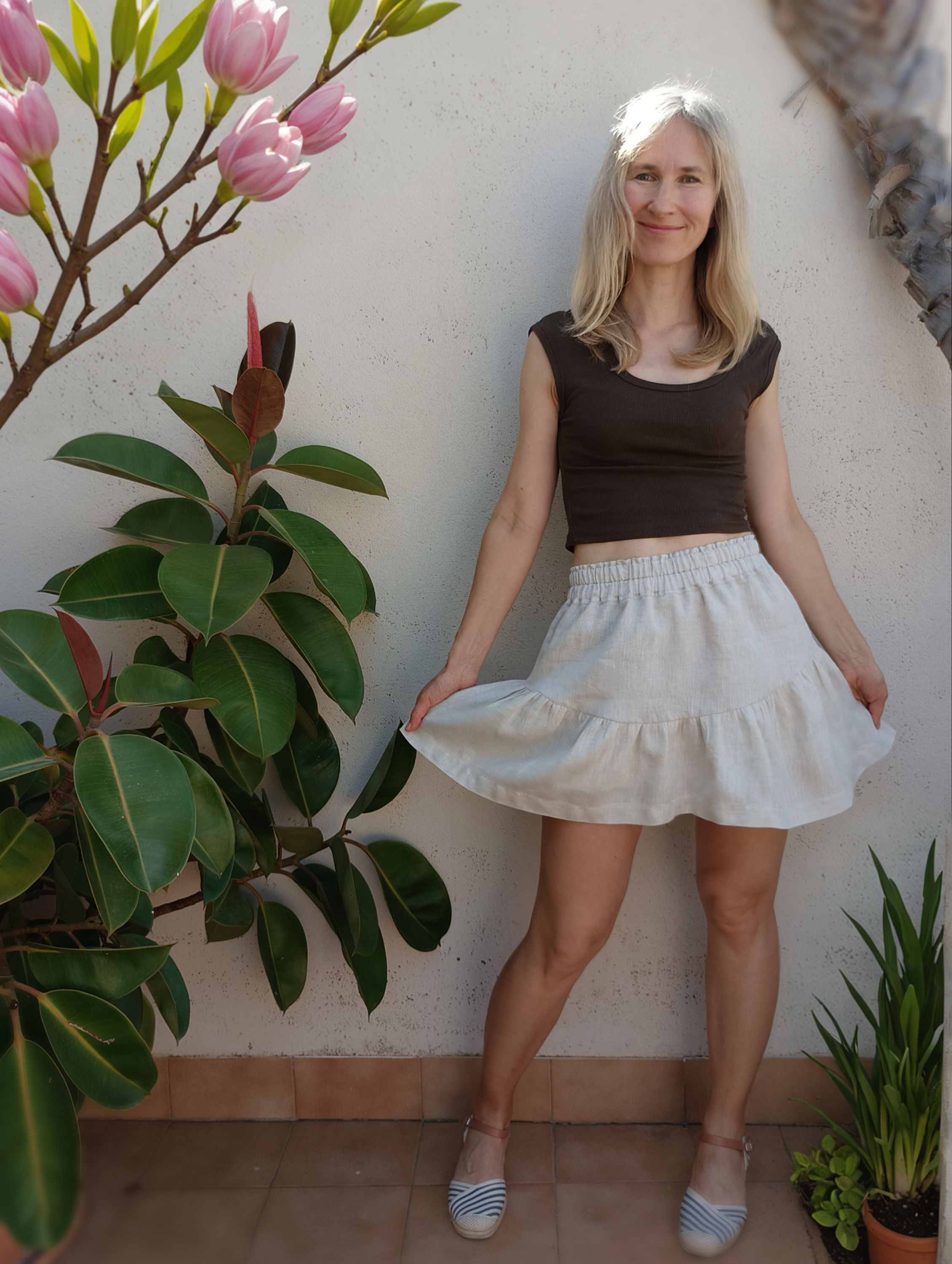 Natural linen / YARROW / slip on skorts / lightweight linen / handmade by Kadrika
