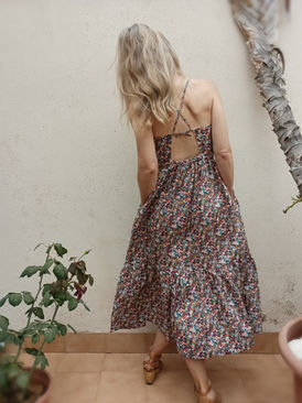 Open back tiered dress, Floral Lawn Cotton, red