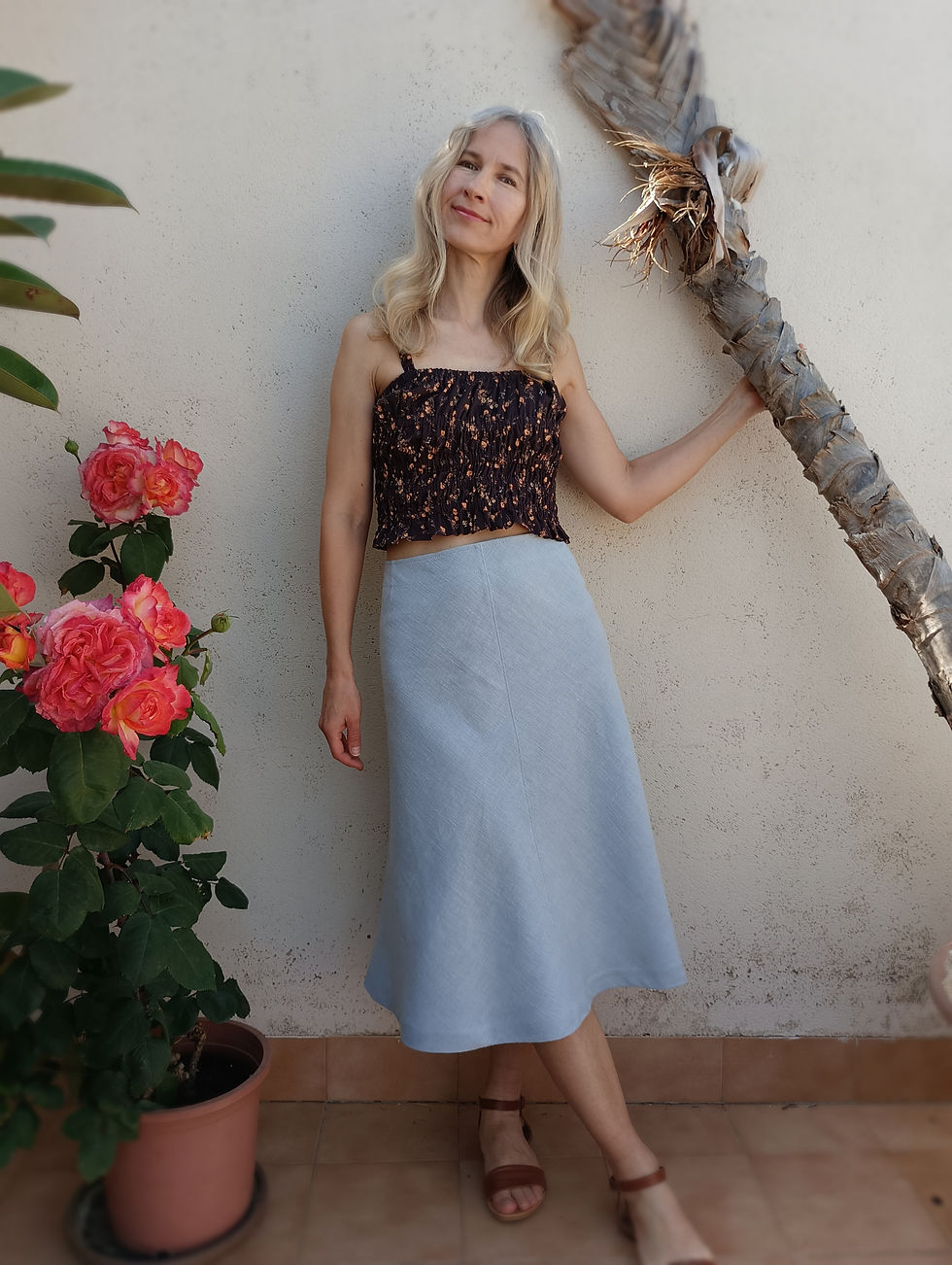 Thumbnail: Skylight / CALLA LILY / bias-cut midi skirt / ramie tweed / handmade by Kadrika