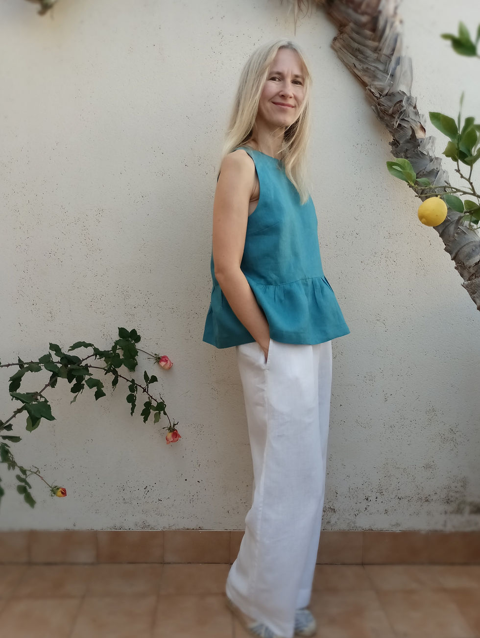 Thumbnail: Teal blue / SALVIA / sleeveless peplum top  / medium weight linen / handmade by Kadrika