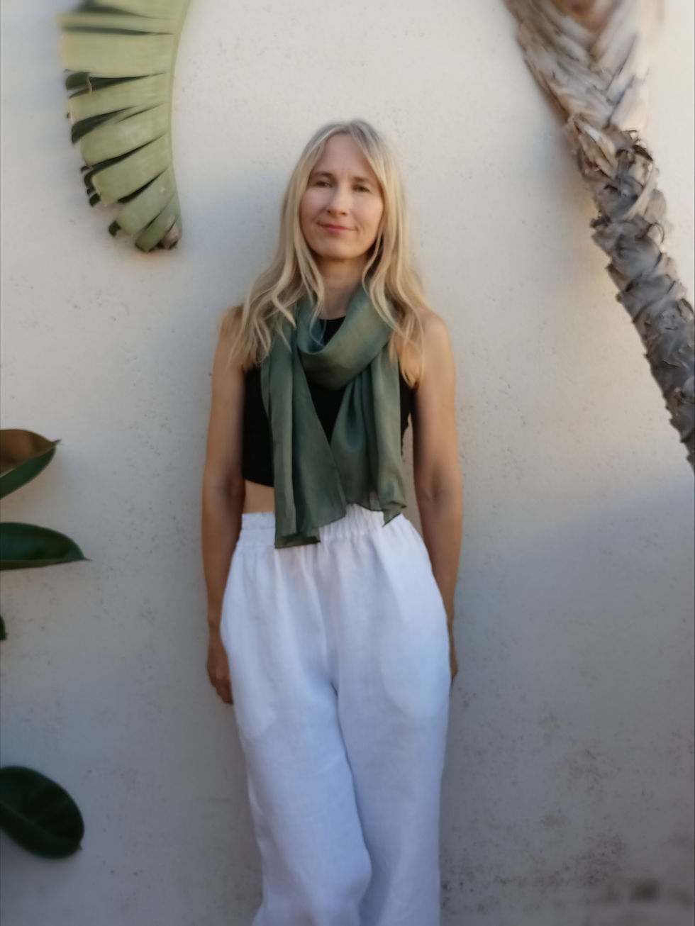 Thumbnail: Dusty green LONG ROSE scarf, lightweight ramie, handmade by Kadrika.