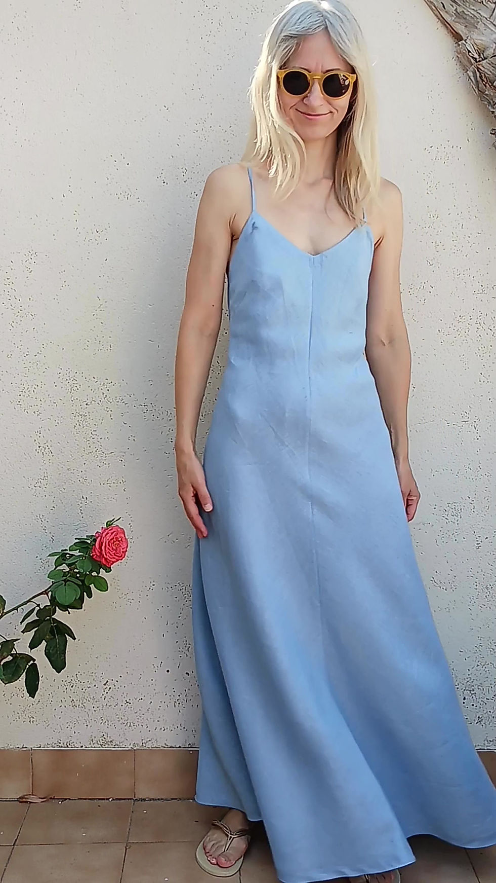 Thumbnail: Lupine blue / MONSTROSE / bias cut, open back, maxi dress / medium weight linen / handmade by Kadrika