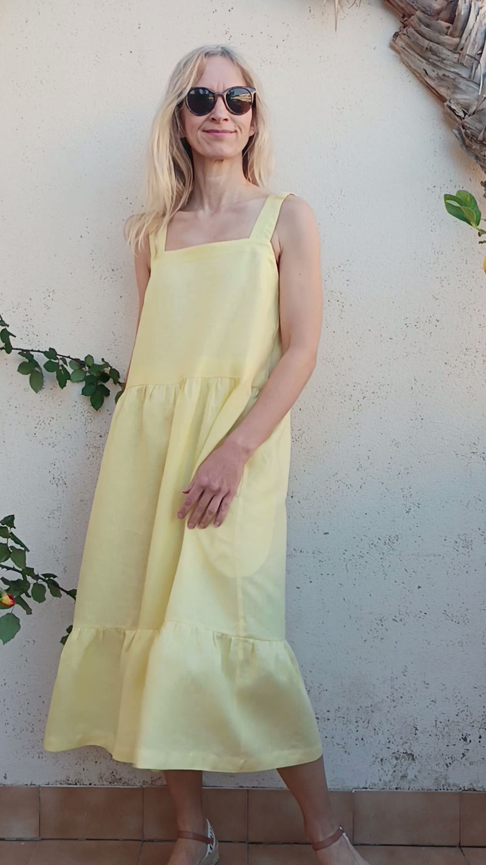 Thumbnail: Yellow / MINI ASTER / tiered strap-dress with pockets / medium weight linen / handmade by Kadrika