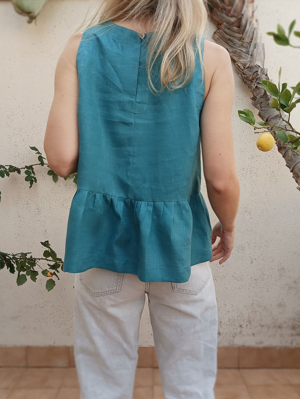 Thumbnail: Teal blue / SALVIA / sleeveless peplum top  / medium weight linen / handmade by Kadrika
