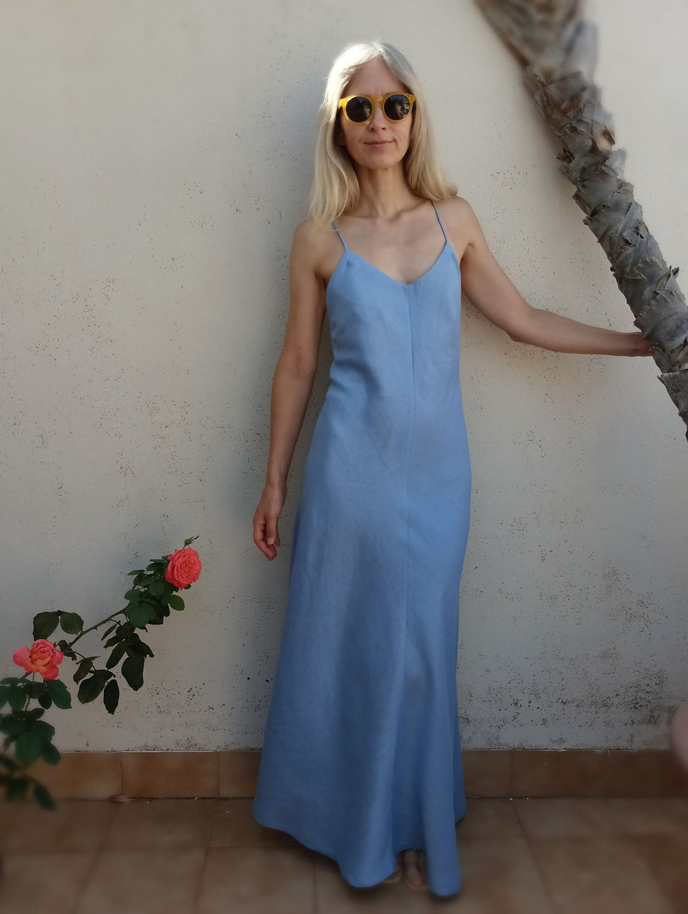 Thumbnail: Lupine blue / MONSTROSE / bias cut, open back, maxi dress / medium weight linen / handmade by Kadrika