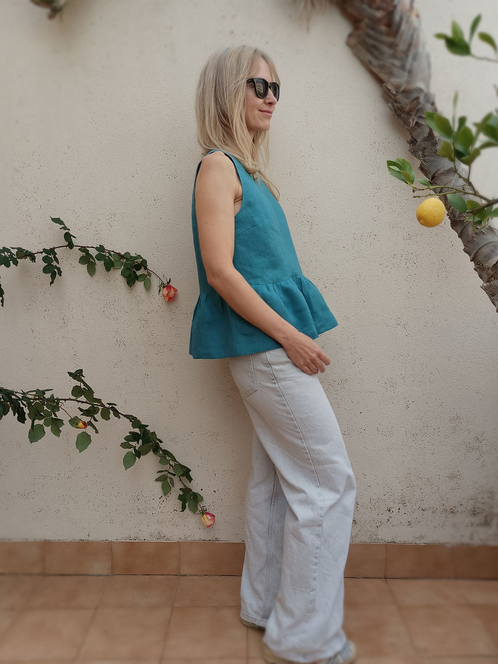 Thumbnail: Teal blue / SALVIA / sleeveless peplum top  / medium weight linen / handmade by Kadrika