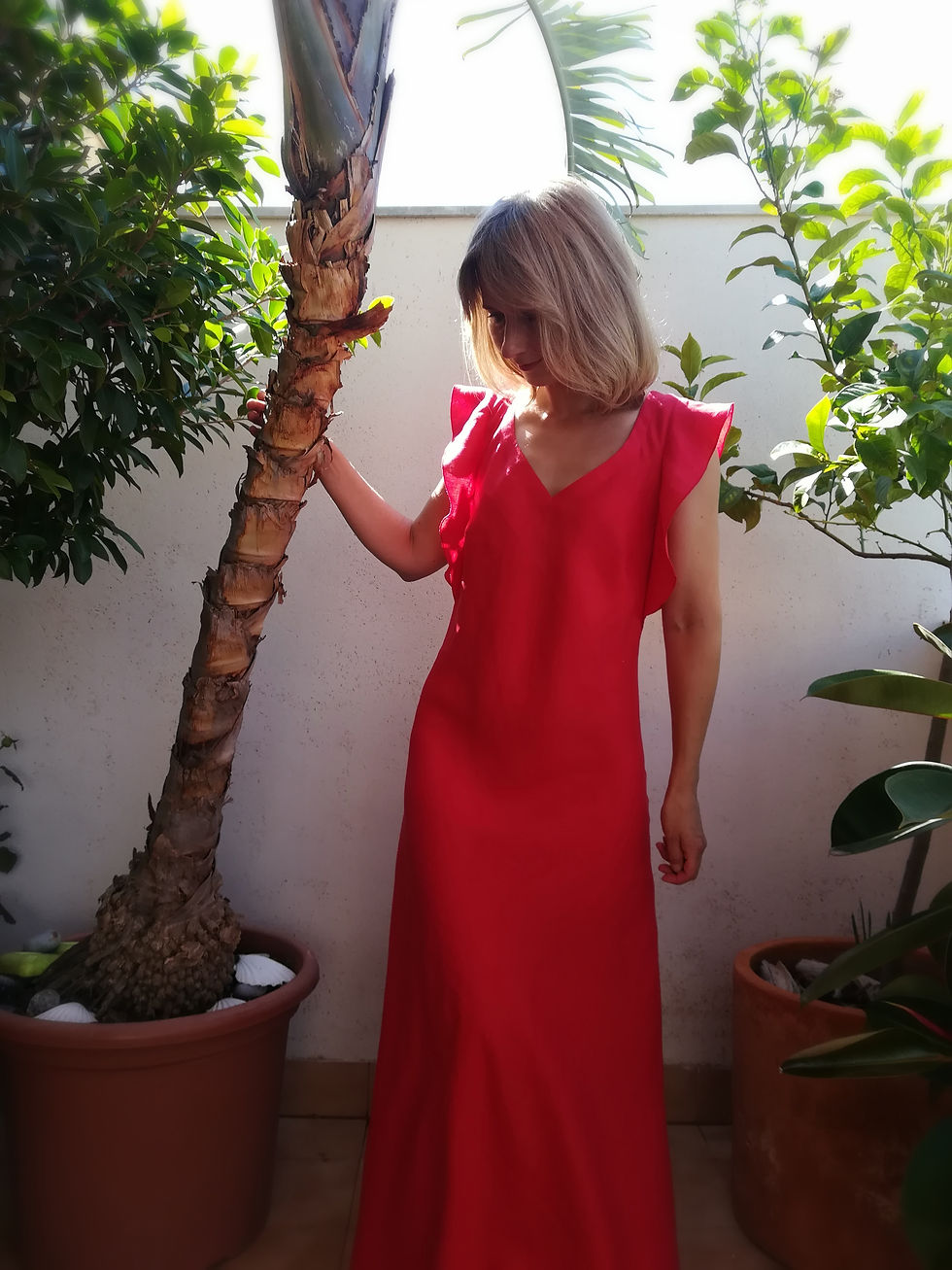 Thumbnail: Red / FERN / bias elegant maxi dress / medium weight linen / handmade by Kadrika
