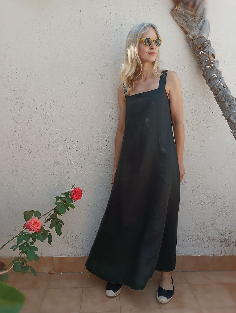 Thumbnail: Black / GLADIOLI / flared slip dress, maxi length / medium weight linen / handmade by Kadrika