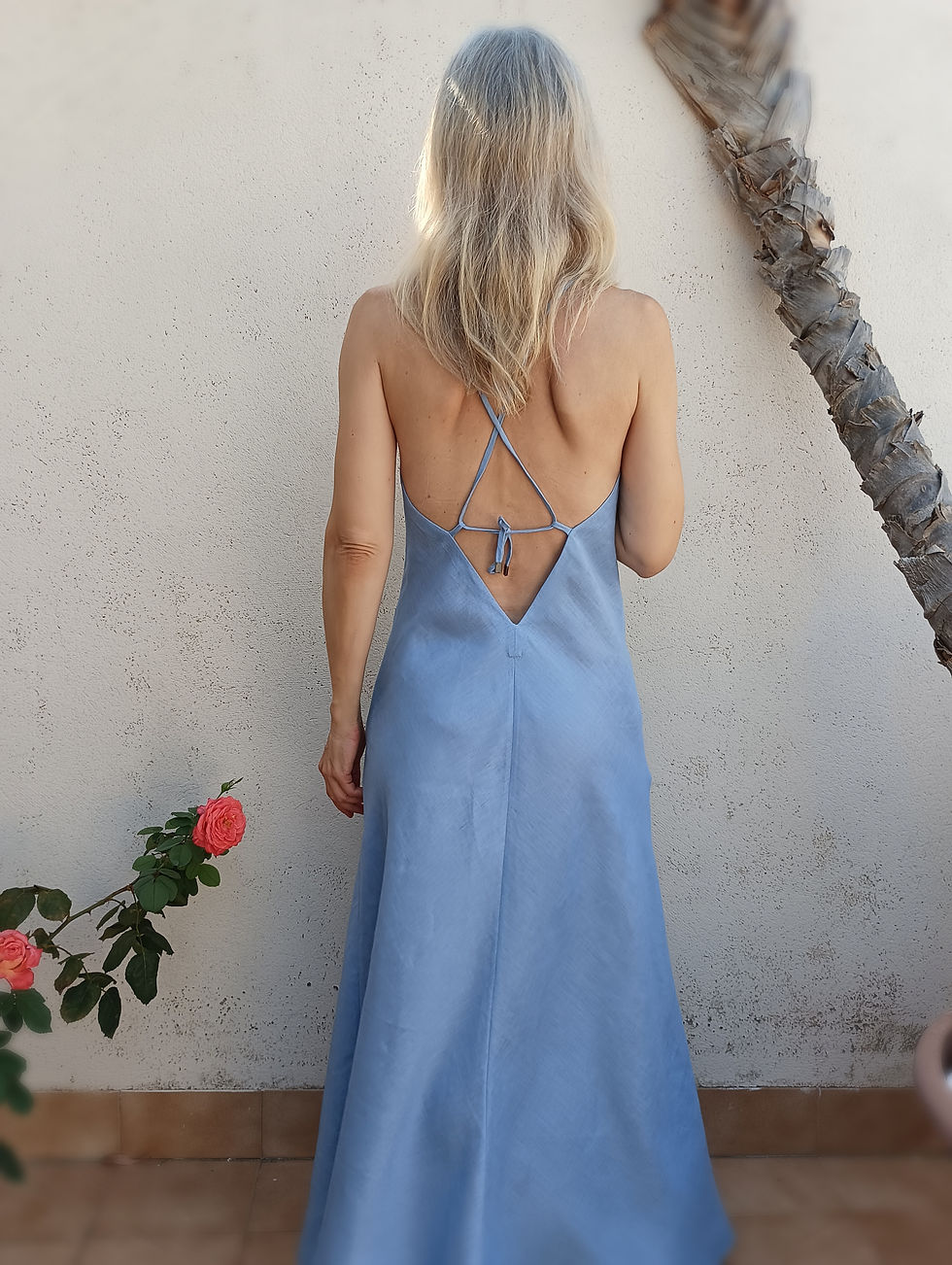 Thumbnail: Lupine blue / MONSTROSE / bias cut, open back, maxi dress / medium weight linen / handmade by Kadrika