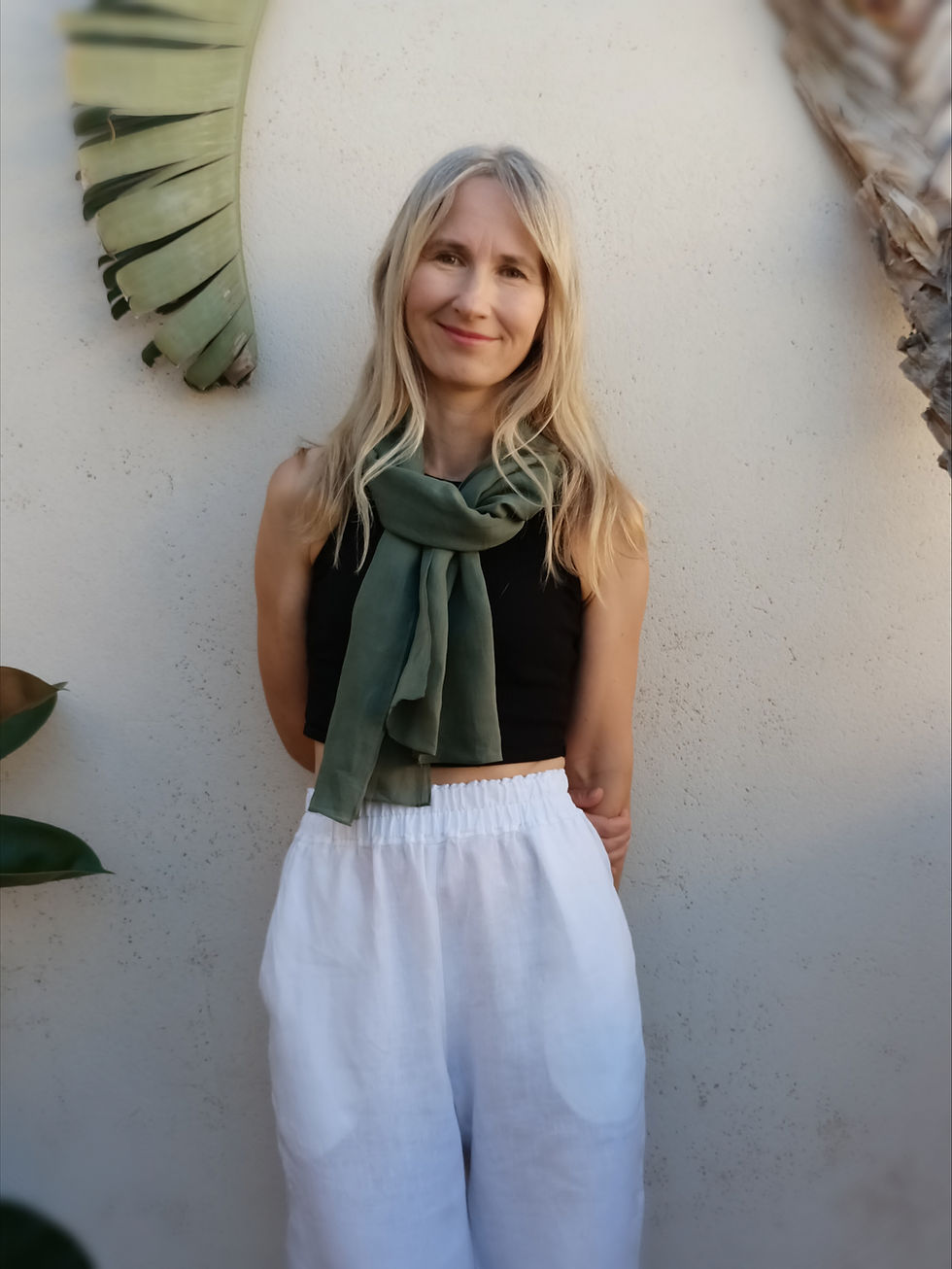 Dusty green LONG ROSE scarf, lightweight ramie, handmade by Kadrika.