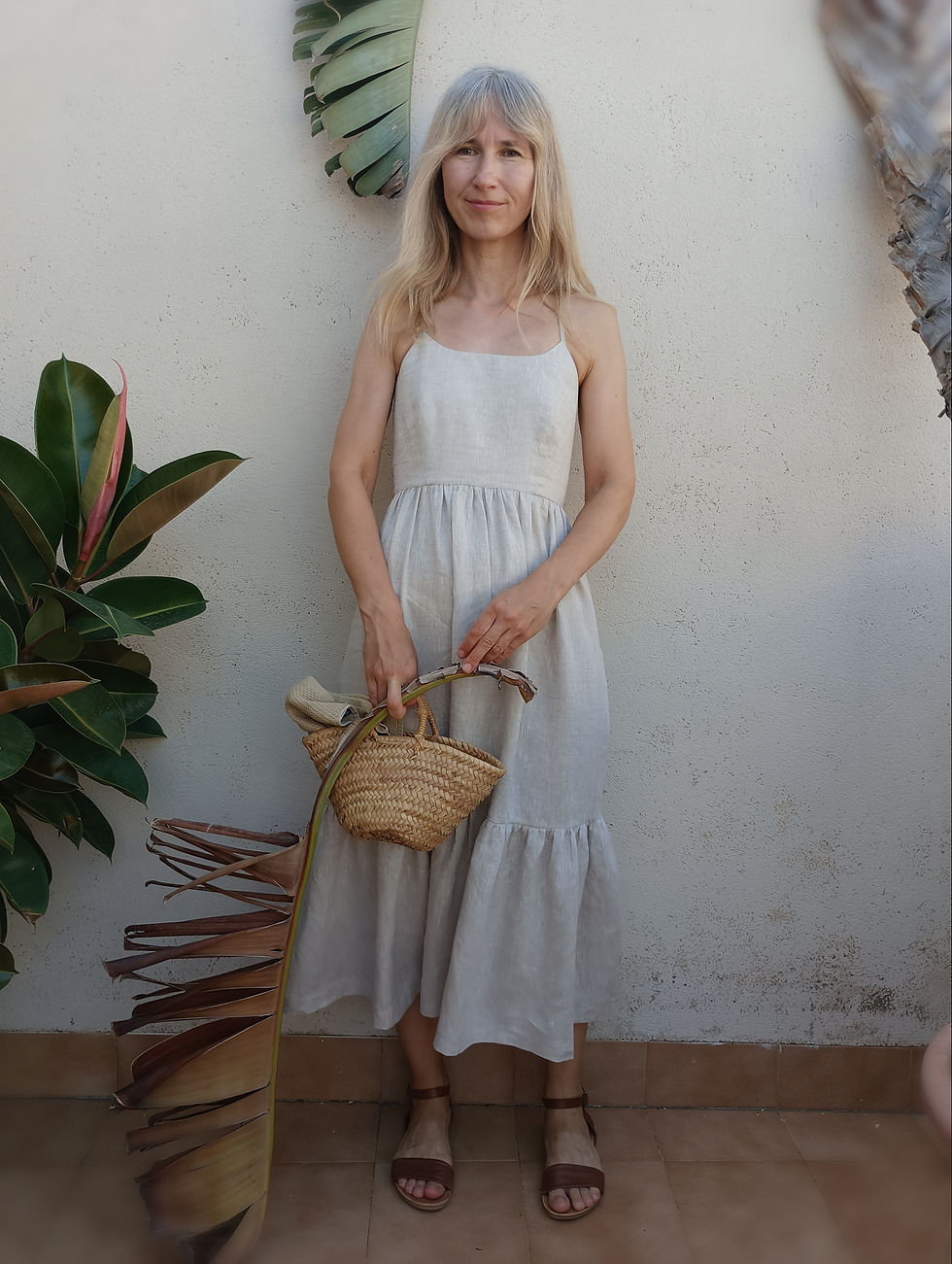 Thumbnail: Natural linen / CAMELIA / open back tiered strap dress / medium weight linen / handmade by Kadrika