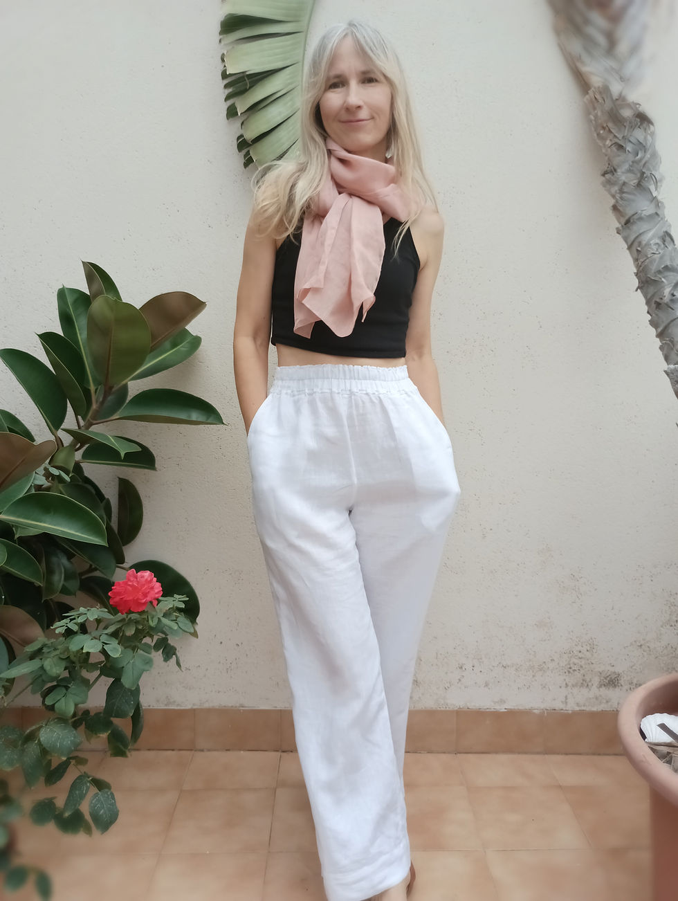 Thumbnail: Peach blush LONG ROSE scarf, lightweight ramie, handmade by Kadrika.