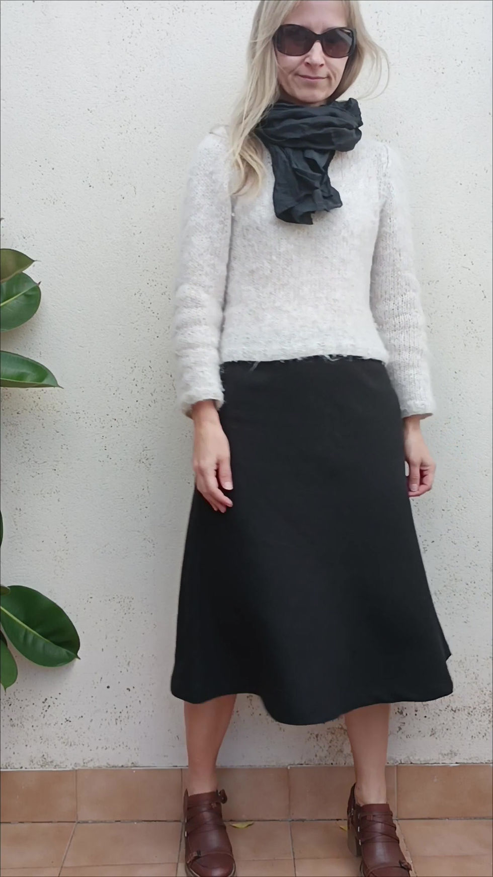 Thumbnail: Black / CALLA LILY / bias-cut midi skirt / ramie tweed / handmade by Kadrika