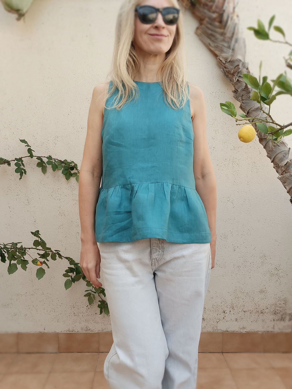Thumbnail: Teal blue / SALVIA / sleeveless peplum top  / medium weight linen / handmade by Kadrika