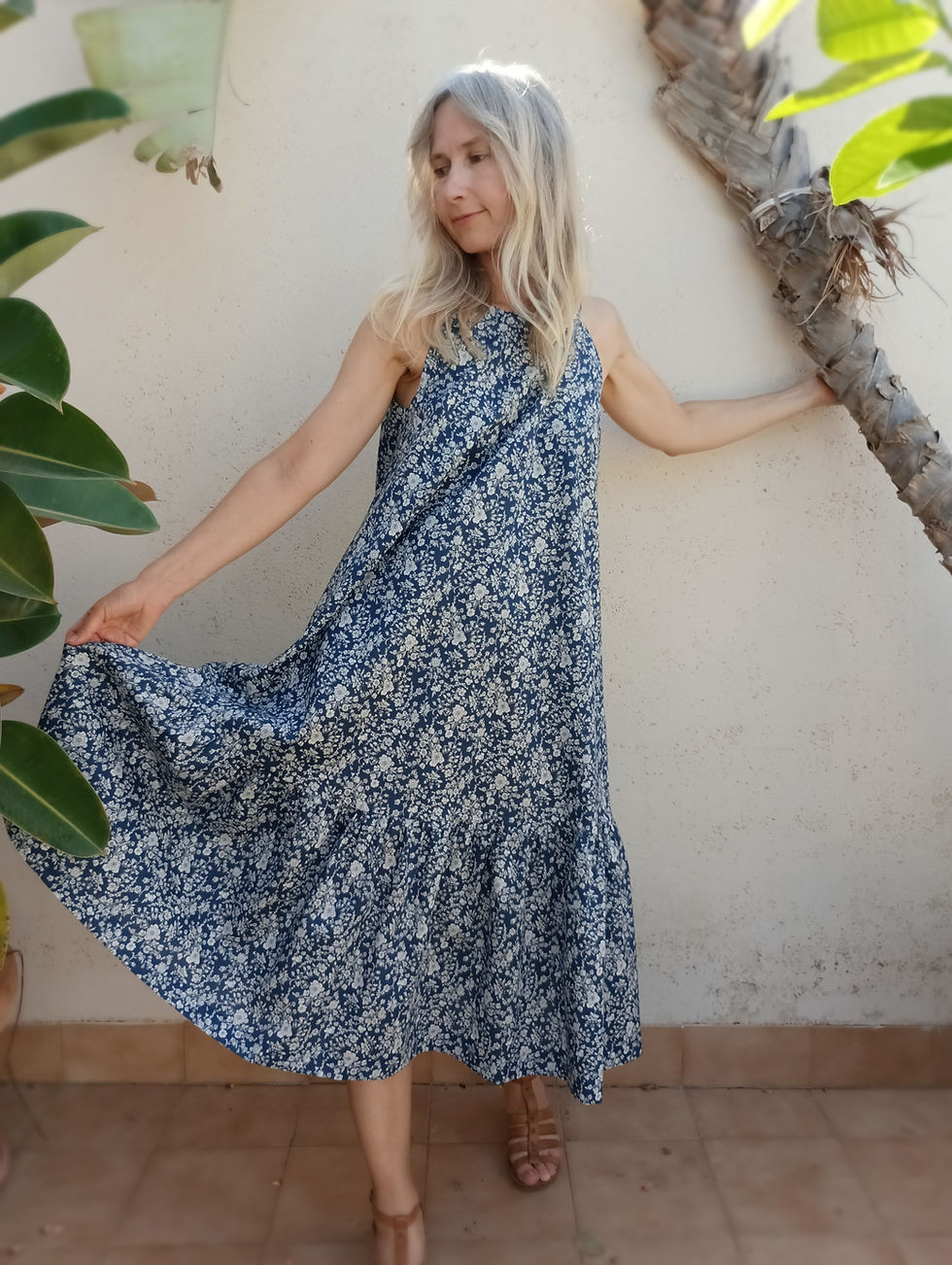 Thumbnail: Navy / SNAPDRAGON / sleeveless tiered dress / floral lawn cotton / handmade by Kadrika