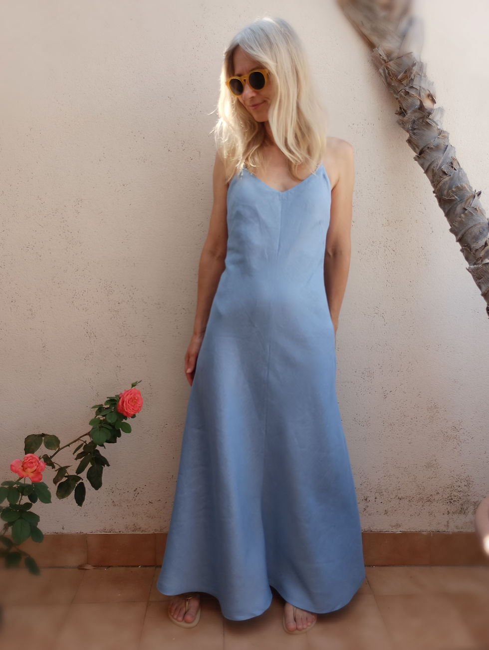 Thumbnail: Lupine blue / MONSTROSE / bias cut, open back, maxi dress / medium weight linen / handmade by Kadrika