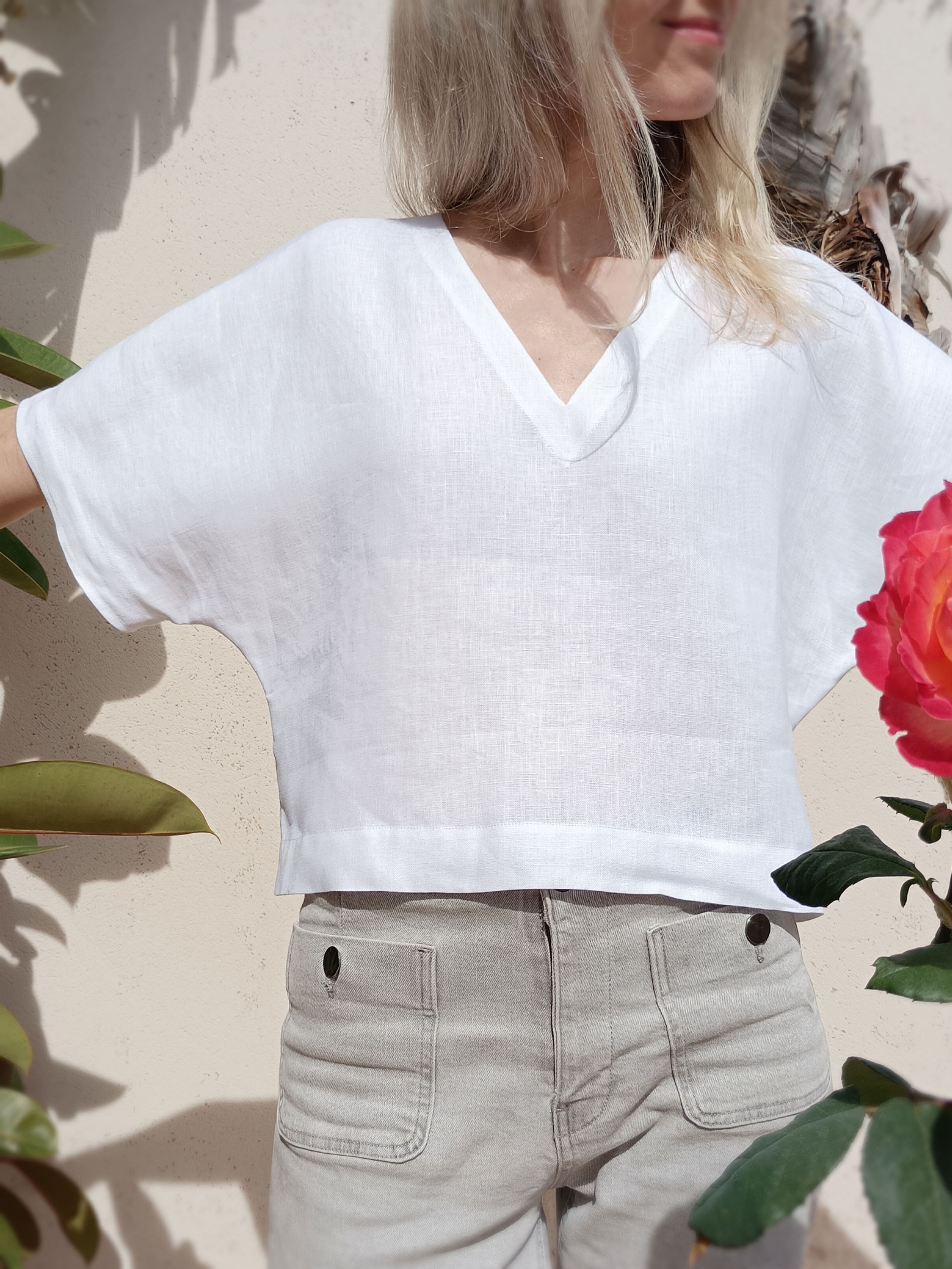 White / GENTIANA / kimono top / heavy linen / handmade by Kadrika