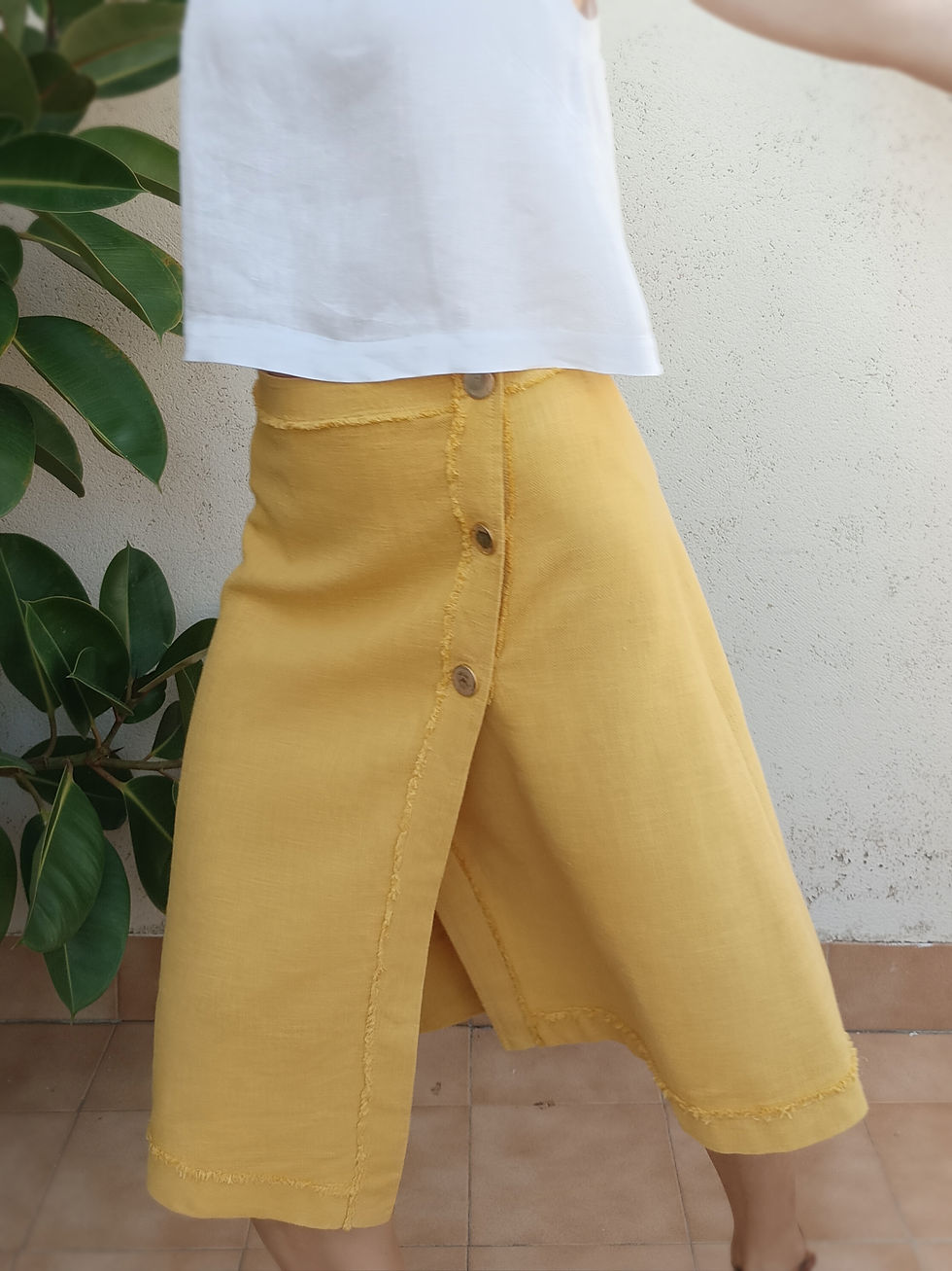Thumbnail: Yellow / HELENIUM AUTUMNALE / wrap-skirt / ramie tweed / handmade by Kadrika