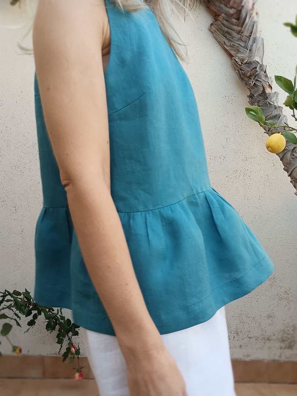 Thumbnail: Teal blue / SALVIA / sleeveless peplum top  / medium weight linen / handmade by Kadrika
