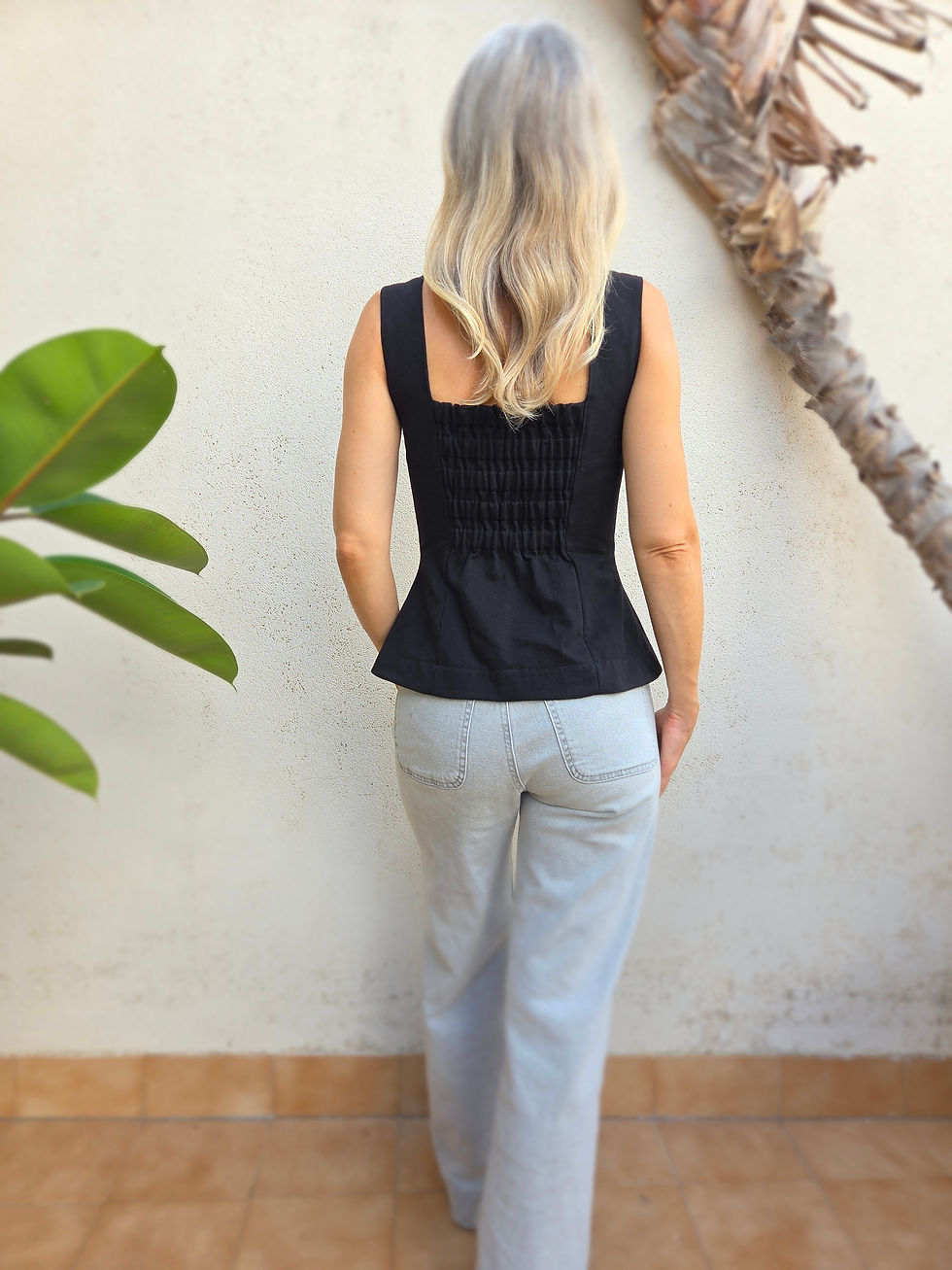 Thumbnail: Black / RUDBECKIA / peplum top with button front / cotton twill / handmade by Kadrika