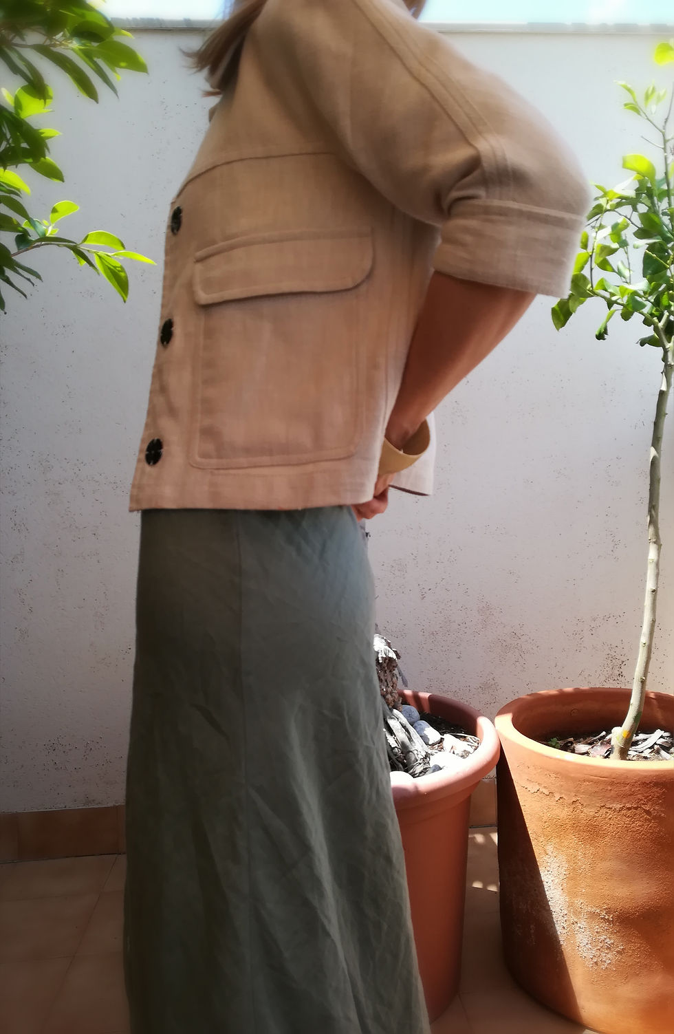 Thumbnail: Beige / DANDELION / cropped jacket with 3/4 sleeves / ramie tweed / handmade by Kadrika