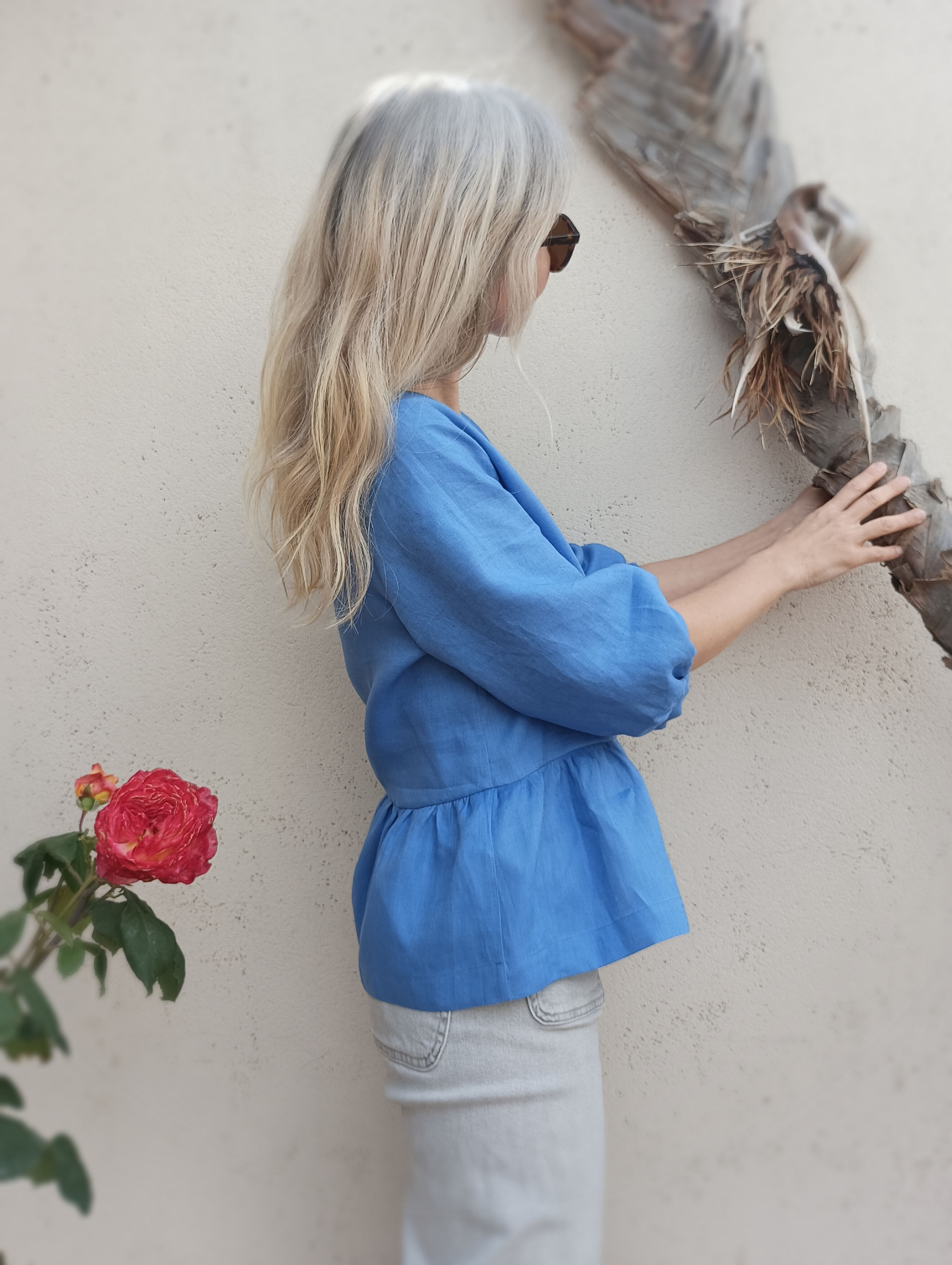 Fresh yellow / SPRING SALVIA / 3/4-sleeve peplum top / medium weight linen / handmade by Kadrika