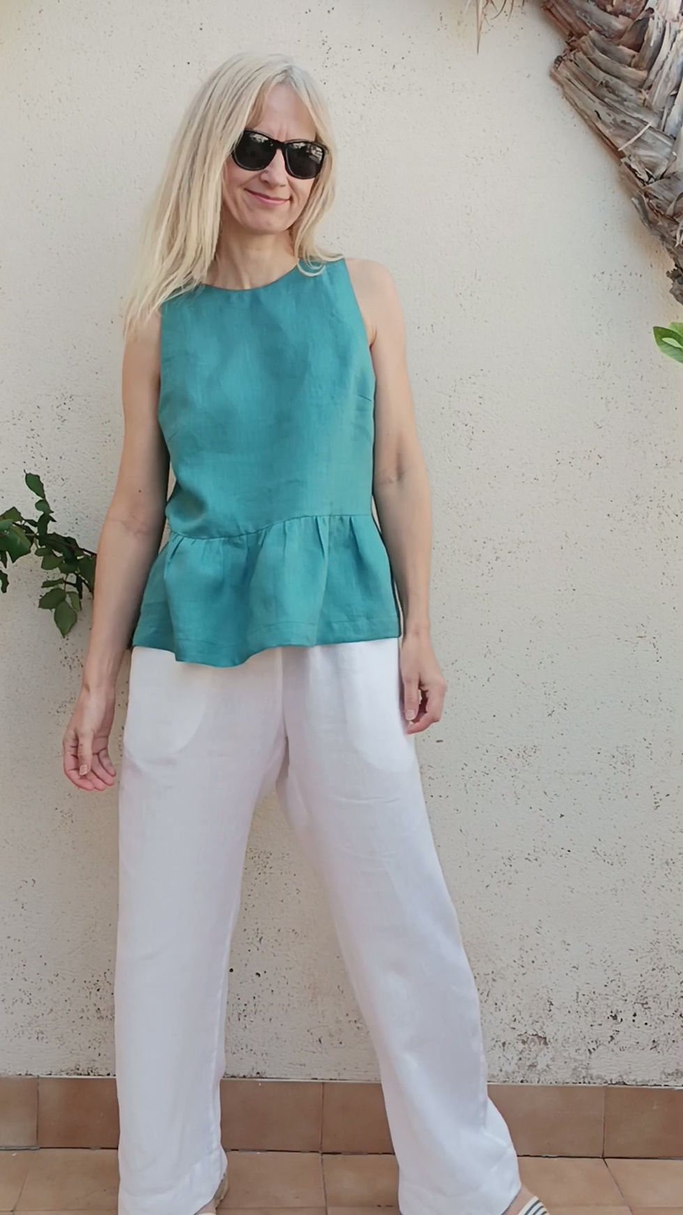 Thumbnail: Teal blue / SALVIA / sleeveless peplum top  / medium weight linen / handmade by Kadrika