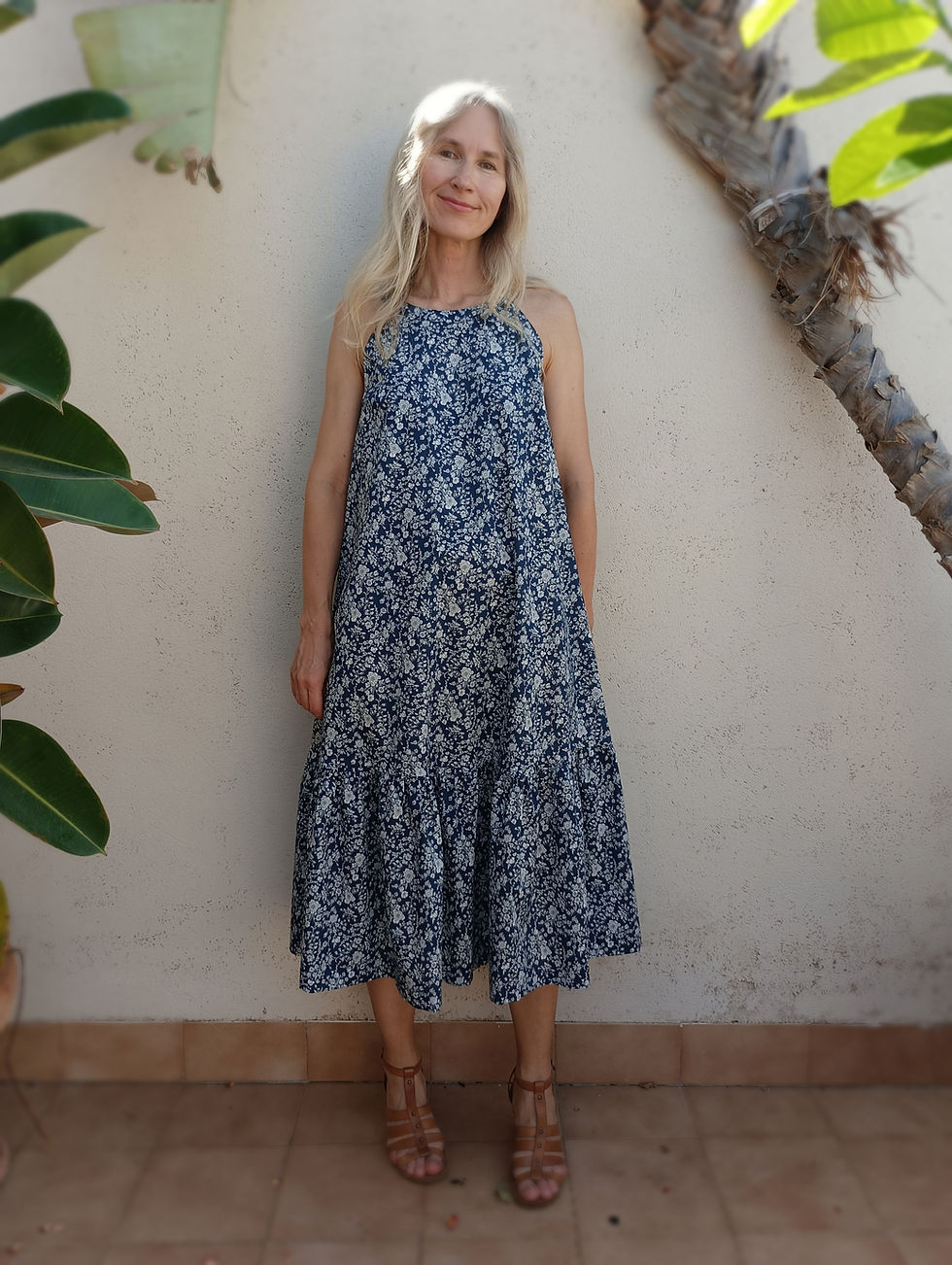 Thumbnail: Navy / SNAPDRAGON / sleeveless tiered dress / floral lawn cotton / handmade by Kadrika